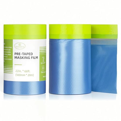 Tangibay Pre-Taped Masking Film for Painting - 22" x 66' Painters Plastic Sheeting with Automotive Paint Tape and Drape for Covering Cars, Walls, Windows and Furniture Protection (2 Rolls) - size: 2 Rolls: 22"