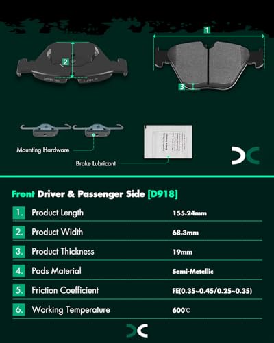 SCITOO Front Rear Disc Brake Pad Set Semi-Metal Fit For BMW For 535i xDrive - size: Front D918 & Rear D1042