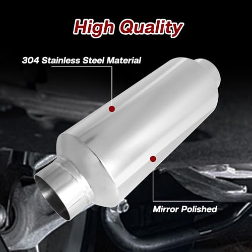 Exhaust Muffler, 3 Inch Inlet Resonator Muffler Straight Stainless Steel, Universal Performance Muffler 13''/340mm Overall Length, Polished - size: 3''x 4.5''