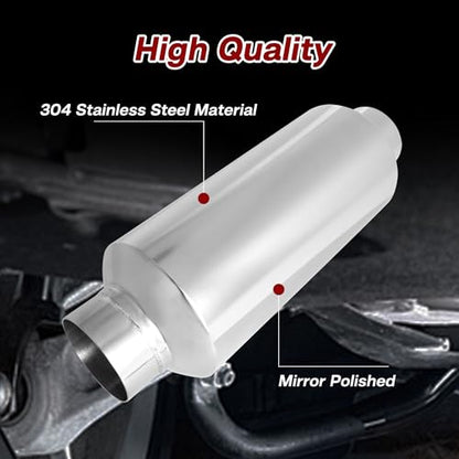 Exhaust Muffler, 3 Inch Inlet Resonator Muffler Straight Stainless Steel, Universal Performance Muffler 13''/340mm Overall Length, Polished - size: 3''x 4.5''