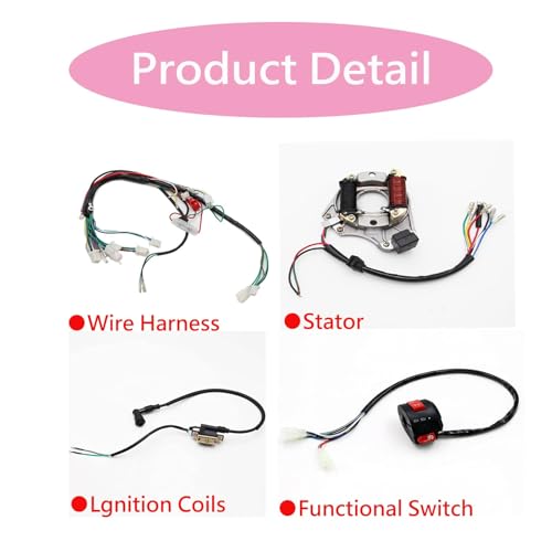 PRO BAT 110cc ATV Full Wiring Harness w/ 2-Coil Stator 5-Pin AC CDI - color: White Spark Plug