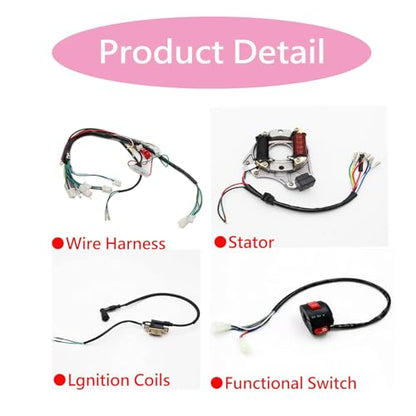 PRO BAT 110cc ATV Full Wiring Harness w/ 2-Coil Stator 5-Pin AC CDI - color: White Spark Plug