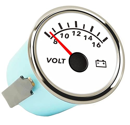 Universal Voltage Meter Volt Gauge 52mm Digital Voltmeter for Motorcycle Marine Boat Car Truck 8-16V Waterproof with Red Backlight - color: White