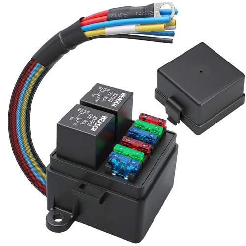 12V 6 Way Pre-Wired Fuse Relay Box Kit with Two 80A 4-Pin Relays - size: 80A 2 Relay 6 Fuses, style: Pre-Wired