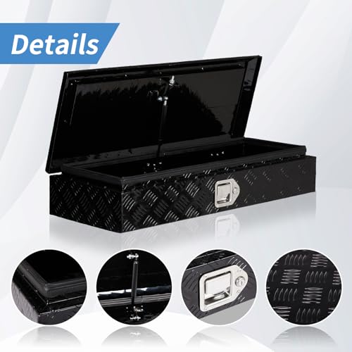 34.5 Inch Aluminum Truck Bed Tool Box with Lock - color: Black, size: 34.5"