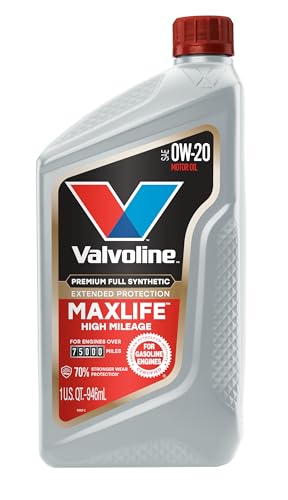 Valvoline MaxLife Extended Protection High Mileage 0W-20 Full Synthetic Motor Oil 1 Quart - size: 1 qt (Pack of 1), style: Premium Full Synthetic High Mileage