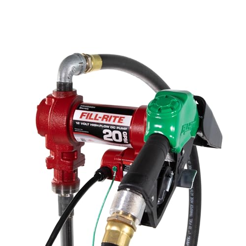 Fill-Rite FR4210HD 12V 20 GPM Fuel Transfer Pump with Discharge Hose & Automatic Nozzle, Green | Gasoline, Diesel, Kerosene, Ethanol & Methanol Blends & Biodiesel - style: Auto Nozzle (Standard Green)