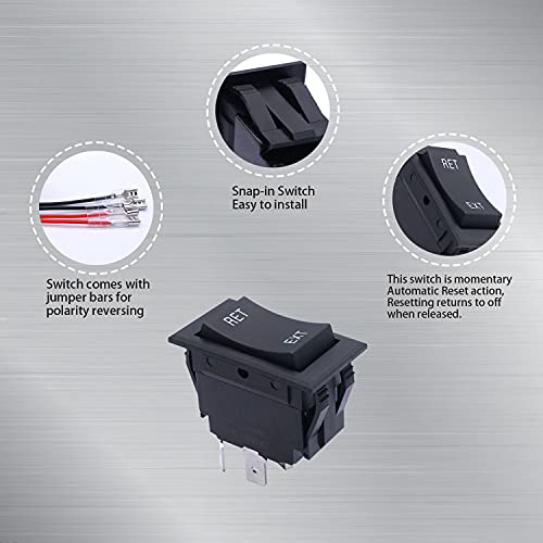 weideer 12V Reverse Polarity Switch Momentary Power Jack Rocker Switch DC Motor Control DPDT 4 Pin(ON)-Off-(ON) 20A 12 Volt DC RV Switch with Wires - color: BK-RET/EXT 4pin, size: Momentary