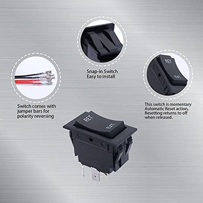 weideer 12V Reverse Polarity Switch Momentary Power Jack Rocker Switch DC Motor Control DPDT 4 Pin(ON)-Off-(ON) 20A 12 Volt DC RV Switch with Wires - color: BK-RET/EXT 4pin, size: Momentary