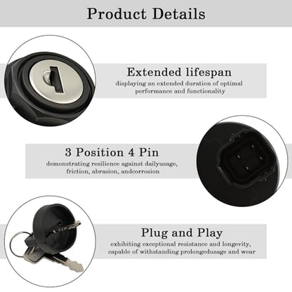 4015033 Ignition Key Switch, 3 Position 4 pins for Polaris Sportsman 450 850 1000XP Ranger 1000 1000XP Scrambler 850 - size: 4015033