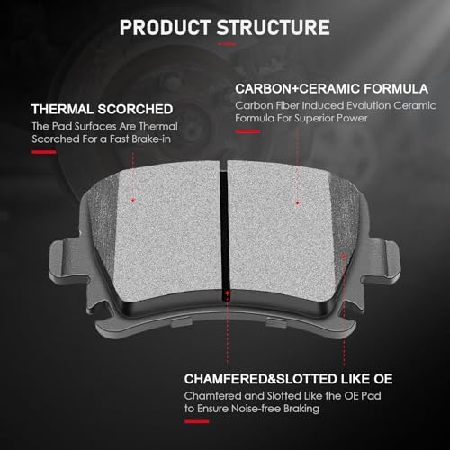 cciyu D1107 D1108 Brake Pads w/Hardware Front Rear Disc Brake Pad Set - size: Front[D1107] + Rear[D1108]