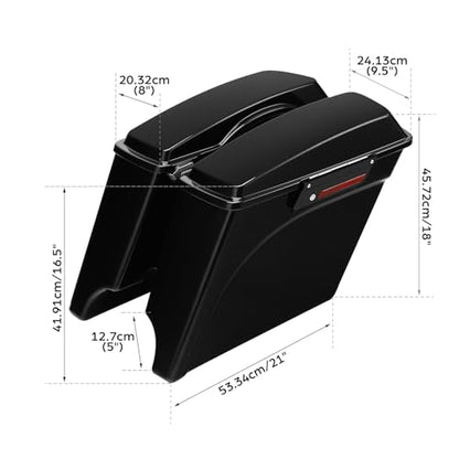 TCMT 5" Motorcycles Vivid Black Extended Hard Saddlebags & Latch Key Fits For Harley 1993-2013 Touring Road Glide Road King Ultra Street Glide Electra Glide - color: Vivid Black Black Latches