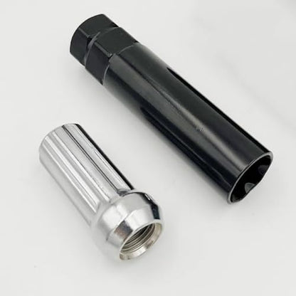 AUCELI 6 Point Spline Lug Nuts Key Tuner Socket Tool, Automotive Wheel Lock Removal Kit for Wrench with 3/4” & 13/16" Hex, Compatible with 12x1.5 12x1.25 1/2" x20 Thread Size, Universal Fit（Black） - color: Black