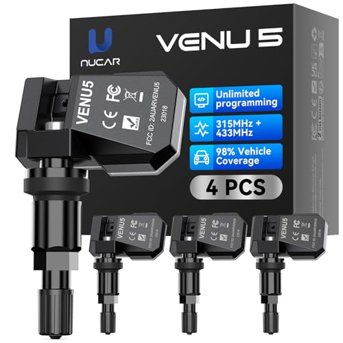 MUCAR VENU5 TPMS Sensor Set of 4, Activation Relearn by Universal TPMS Tool,Tire Pressure Sensor 2-in-1 (315MHz + 433MHz) OE Programmed by T261/VENU iPro for 98% Vehicle Model