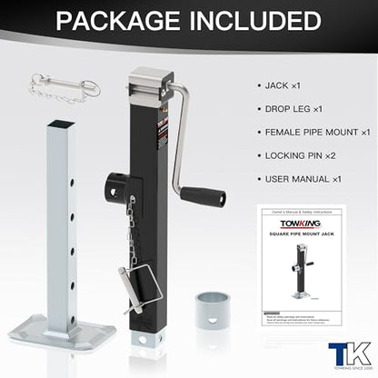 8000lbs Pipe Mount Tongue Jack, 15" Lift, Heavy Duty Trailer Jack
