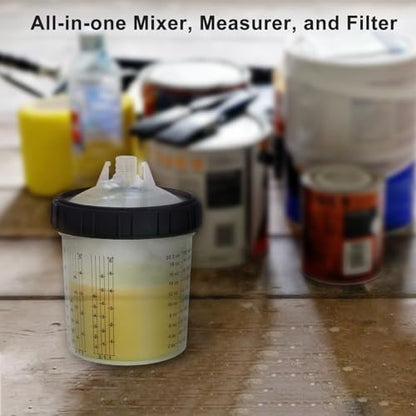 Disposable Paint Spray Gun Cup,HVLP Paint Spray Paint Gun 20 Ounce (600ml) Kit with 55 Cups and Lids System, 1 Hard Cup with Retainer Ring and 10 Plugs