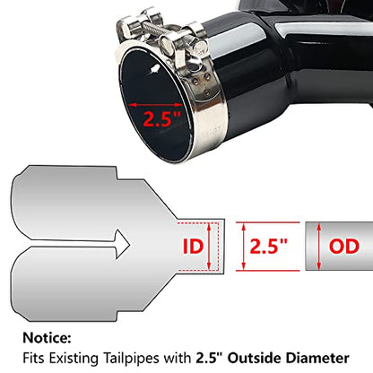 A-KARCK Carbon Fiber Exhaust Tip 2.5" Inlet to Dual 3.5" Outlet, High Temperature Resistance 9.8" Long Stainless Steel Tailpipe tip (Black Pipe and Black Shell) - style: Black & Black Shell