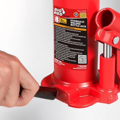 BIG RED 8 Ton (16,000 LBs) Capacity Hydraulic Welded Bottle Jack, TAM90803B - size: 8 Ton (16,000 LBs), style: Welded Bottle Jack