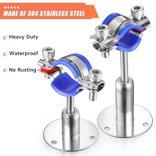 6PCS 304 Stainless Steel Wall Mount Ceiling Mount Pipe Supports,Suitable for OD Pipe 32-34mm,Adjustable Height 50-100mm,Adjustable Pipe Strap Clamp with Screws - color: Adjustable Height 50-100mm, style: 32-34mm
