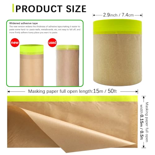 Tape and Drape, 6” x 100 feet Masking Paper for Painting, 2 Pack - size: 6", 100ft