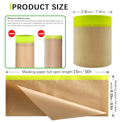Tape and Drape, 6” x 100 feet Masking Paper for Painting, 2 Pack - size: 6", 100ft