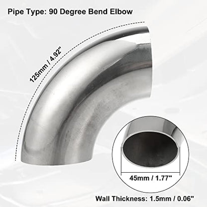 X AUTOHAUX 2pcs OD 1.75 Inch 90 Degree 1.5mm Thickness Mandrel Bend Elbow SS304 Stainless Steel Bend Tube Exhaust Elbow Pipe for Car Modified Exhaust System - size: 1.75"