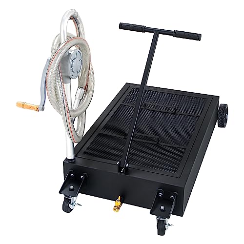 20 Gallon Oil Drain Pan Low Profile Oil Drain Tank Large Capacity Oil Change Pan with Foldable Hand, Pump, Hose, Swivel Casters Wheels Fit for Car, SUV, Trucks Oil Change Black - color: Black, size: 20 Gallon Manual Pump