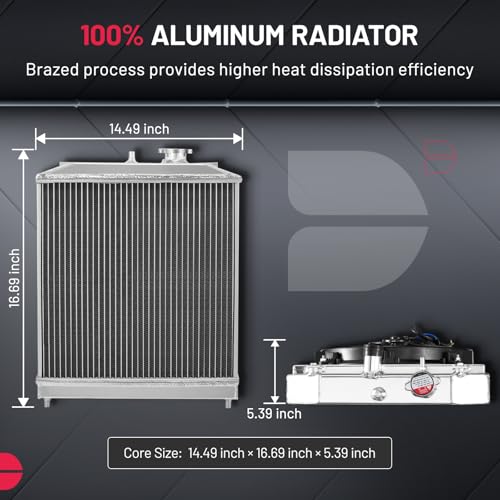 BDFHYK HO3010123 2-Row Aluminum Radiator with Fan for Honda Civic 92-00