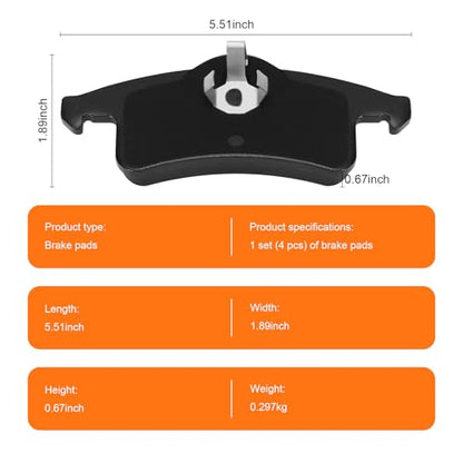 Ceramic Rear Brake Pads for Jeep Grand Cherokee 1999-2004 - size: D719