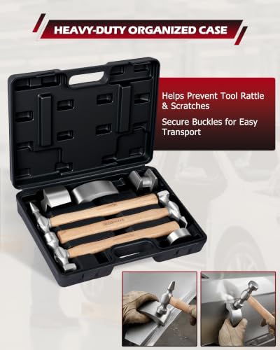 DAYUAN 7Pcs Auto Body Repair Hammer Dolly Set, Craft Panel Beating Hammer - size: Wooden Handle