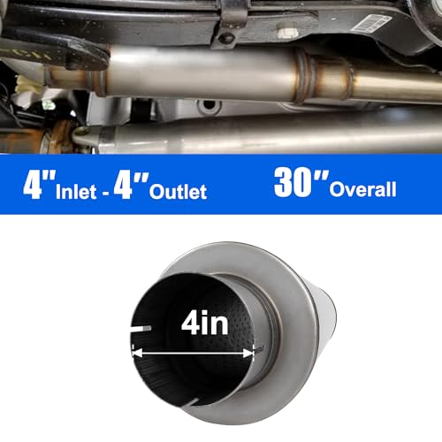 4'' Exhaust Muffler, 4'' inlet/outlet, Universal 30'' Overall Stainless Steel Straight Through Design, Resonator Muffler - size: 8"Body-4"
