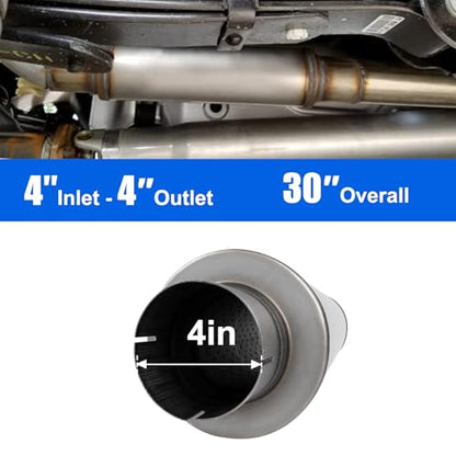 4'' Exhaust Muffler, 4'' inlet/outlet, Universal 30'' Overall Stainless Steel Straight Through Design, Resonator Muffler - size: 8"Body-4"