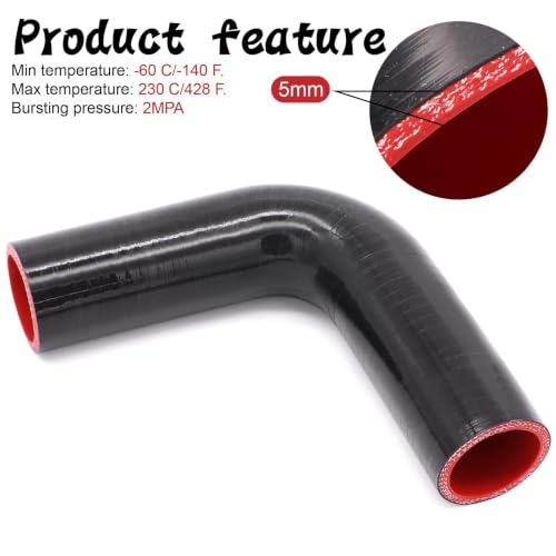 90 Degree Elbow ID 1.5 inch (38mm) Silicone Coupler Hose 4-Ply - size: ID 1.5"