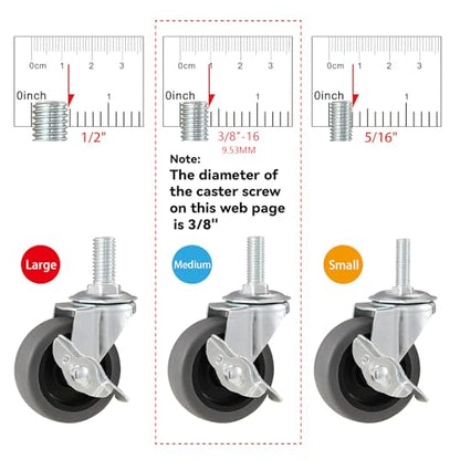Caster Wheels, 3" Locking Swivel Threaded Stem Casters Set of 4 - color: Grey, size: Grey-4pack