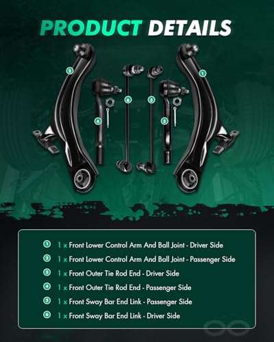 SCITOO 6pcs Front Suspension Kit Lower Control Arm and Ball Joint Sway Bar Links Outer Tie Rod Ends fit for 2008-2013 for Nissan Rogue 2014-2015 for Nissan Rogue Select
