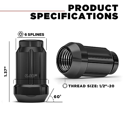 White Knight 3804BK-20AM (Black Chrome) 1/2"-20 Spline Lug Nut with Key, 20 Pack (for AFTERMARKET Wheels with Smaller 0.80" Diameter Seating) - color: Black Chrome