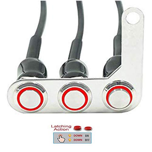 Rayana Stainless Steel LED Light Motorcycle Switch ON-Off Handlebar Adjustable Mount Waterproof Latching Push Button Switch DC12V Self-Locking (E-RED)