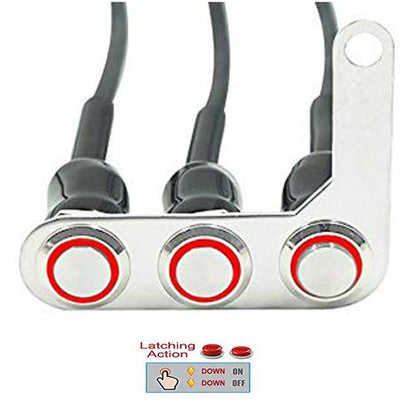 Rayana Stainless Steel LED Light Motorcycle Switch ON-Off Handlebar Adjustable Mount Waterproof Latching Push Button Switch DC12V Self-Locking (E-RED)