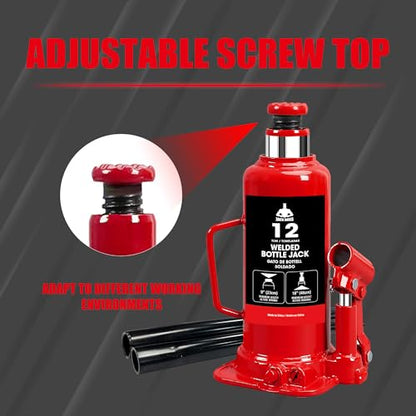 Jack Boss Bottle Jack 12 Ton (24,000 LBs) Hydraulic Car Jack, Fit for Auto Truck Repair and House Lift, Red - size: 12 TON