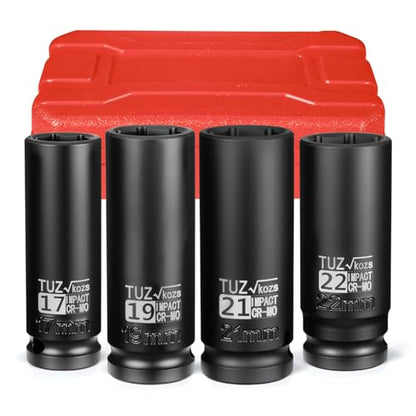 4 PCS 1/2 inch Drive Deep Impact Socket Set, Metric 17-19-21-22mm, 6-Point - size: 1/2" Deep 4pc
