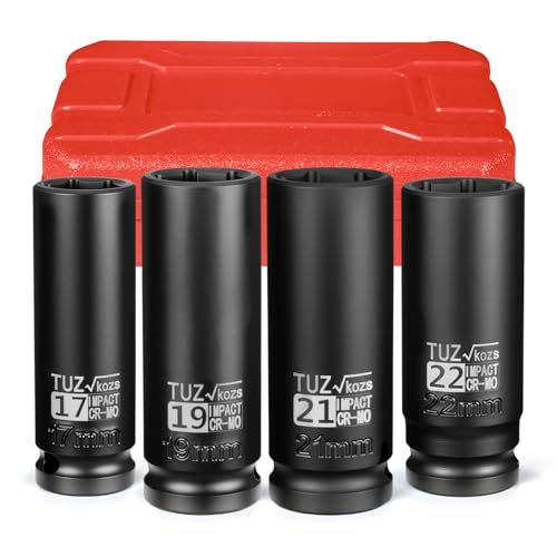 4 PCS 1/2 inch Drive Deep Impact Socket Set, Metric 17-19-21-22mm, 6-Point - size: 1/2" Deep 4pc