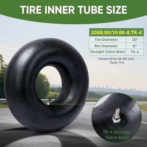 TICONN 20x8.00-8, 20x10.00-8 Inner Tube, 2 Pack Inner Tire Tube for Wheelbarrow Tires, Replacement Tube with TR-4 Straight Valve Stem for Wheelbarrows, Lawn Mowers, Garden Tractor, ATVs, Tractor - size: 20x8.00-8, 20x10.00-8 (TR-4)