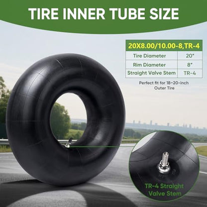 TICONN 20x8.00-8, 20x10.00-8 Inner Tube, 2 Pack Inner Tire Tube for Wheelbarrow Tires, Replacement Tube with TR-4 Straight Valve Stem for Wheelbarrows, Lawn Mowers, Garden Tractor, ATVs, Tractor - size: 20x8.00-8, 20x10.00-8 (TR-4)