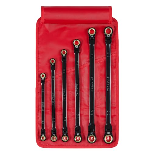 STARWORK TRUE MECHANIC™ 6-Piece 4-in-1 Extra Long Flex-Head Ratcheting Wrench Set with Rolling Pouch, Double Box End, 120-Tooth, SAE&Metric - size: 6-Piece 120-Tooth Extra Long Flex-Head