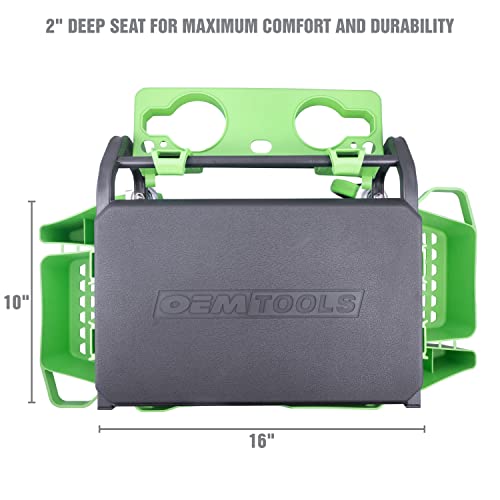 OEMTOOLS Sidekick Rolling Mechanic Stool – 5 Tool Trays, Cushioned Seat, 330 lb Capacity (Green)