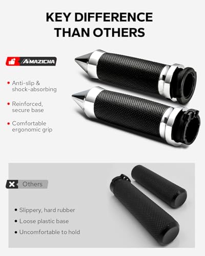 Amazicha 1inch Handlebar Grips, Cable Throttle Control Hand Grips Fit for Harley ’96-’07 Touring, ’02-’17 VRSC, ’08-’13 XR, ’96-’17 Dyna (Except FXDLS), ’96-Later XL - color: Chrome