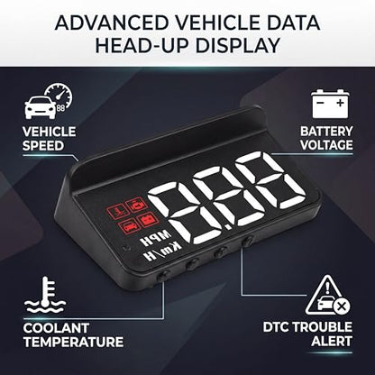 OBD2 HUD Multi Function Gauge with Alarm, Multifunctional Digital Speedometer Reminder Driving Reminder, Auto Dimming Sensor for Speed, Temperature, Voltage