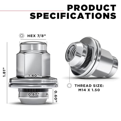 White Knight M14 x 1.50 Thread Lug Nut for Toyota Land Cruiser/Sequoia/Tundra, Lexus LX570 / LX470, Solid Piece Chrome Factory Style Duplex Long Mag with Washer, 5309DL-4AM (4 Pack) - color: Chrome, style: 4 Pack