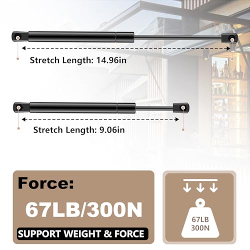Gas Struts 15 Inch 67Lb/300N Shock with Brackets, RV Bed Storage Door Lift Kit, Gas Struts for Heavy Lid Duty Springs (Fit 56lb-78lb Lid), 2pcs (1pair) - size: 15Inch/67 Lbs