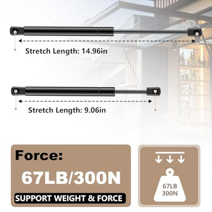Gas Struts 15 Inch 67Lb/300N Shock with Brackets, RV Bed Storage Door Lift Kit, Gas Struts for Heavy Lid Duty Springs (Fit 56lb-78lb Lid), 2pcs (1pair) - size: 15Inch/67 Lbs